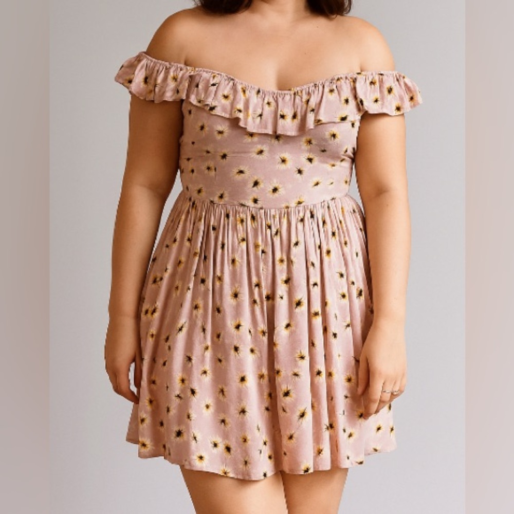 FOREVER 21 Peach Daisy Print Floral Rayon Dress Size L NWT